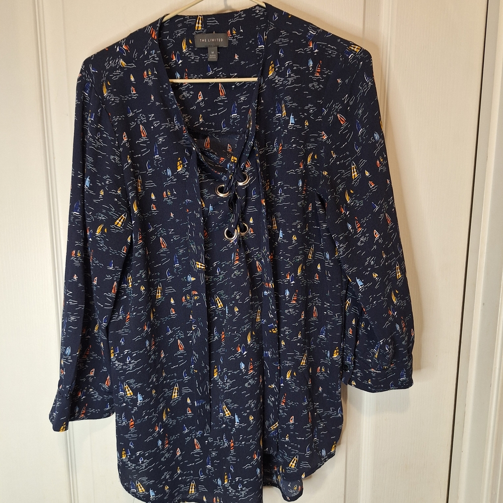 The Limited Navy Sailboat Lace-Up Tunic with Yellow & Red Accents / Medium